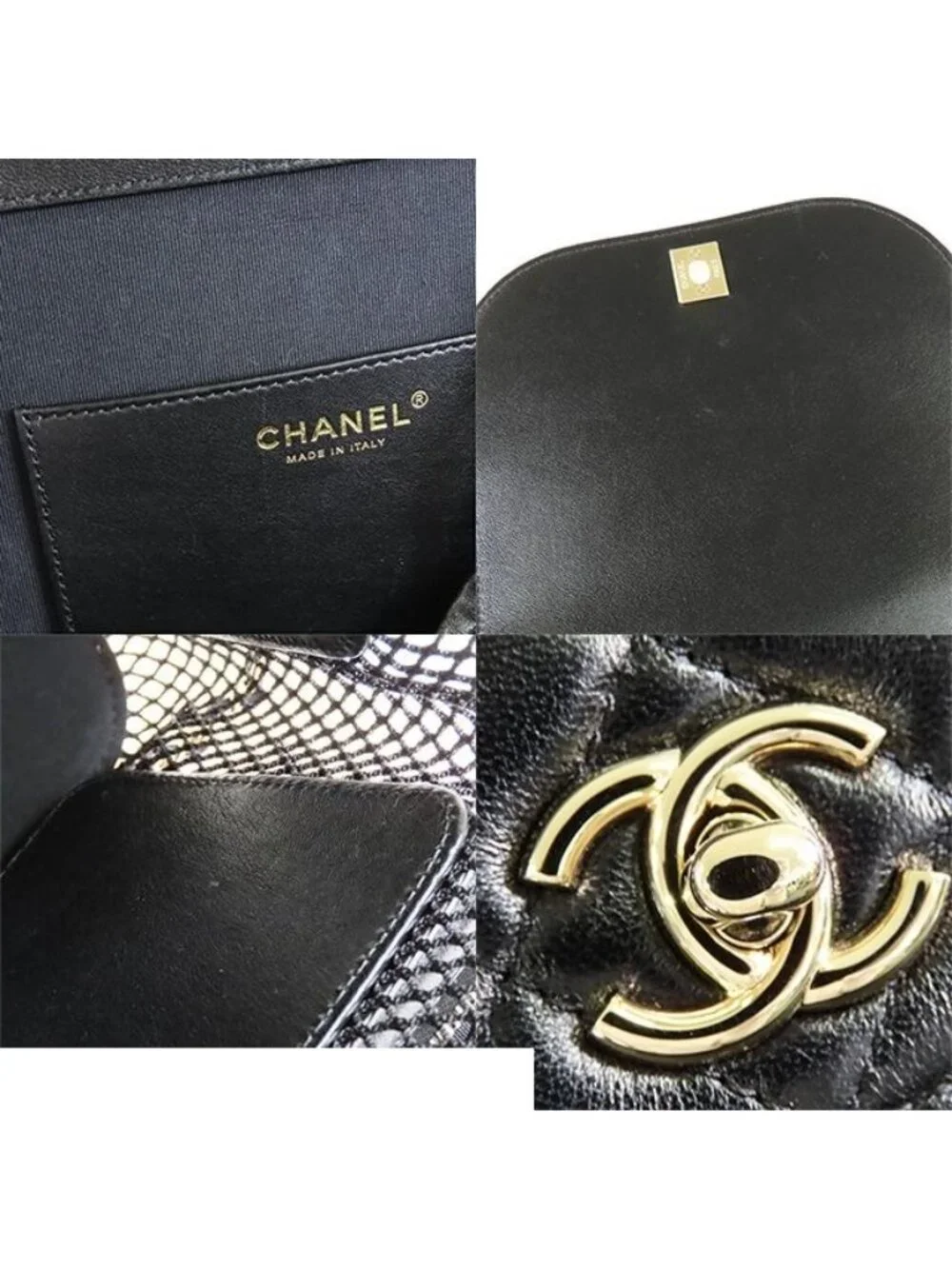 Chanel Mesh Backpack Black Gold Leather